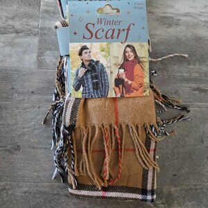 NEW Tan Plaid Winter Scarf 100% Polyester 13in x 72 in Unisex All Ages